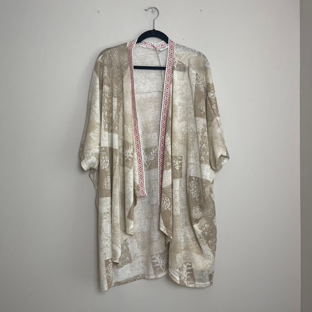 Cato‎ Boho Trim Paisley Floral Open Front Water Fall Cardigan Sz 18/20